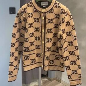 Gucci Tan and Dark Brown Logo Cardigan